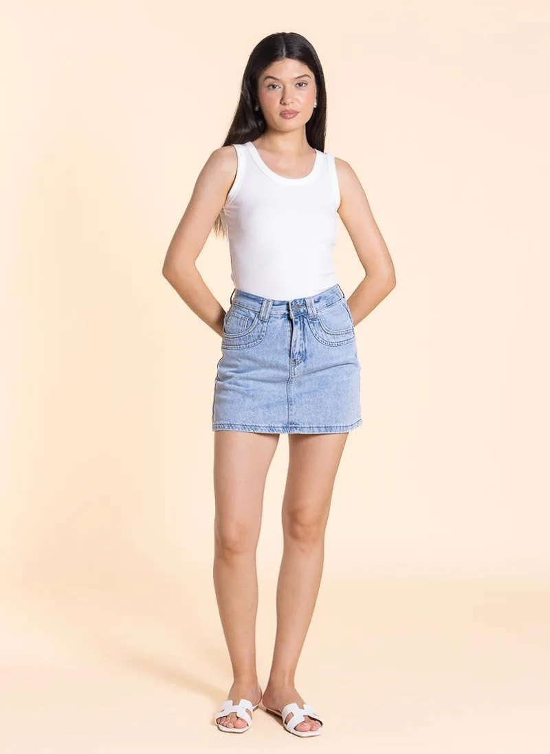 SHAPES DETIALED MINI DENIM SKIRT