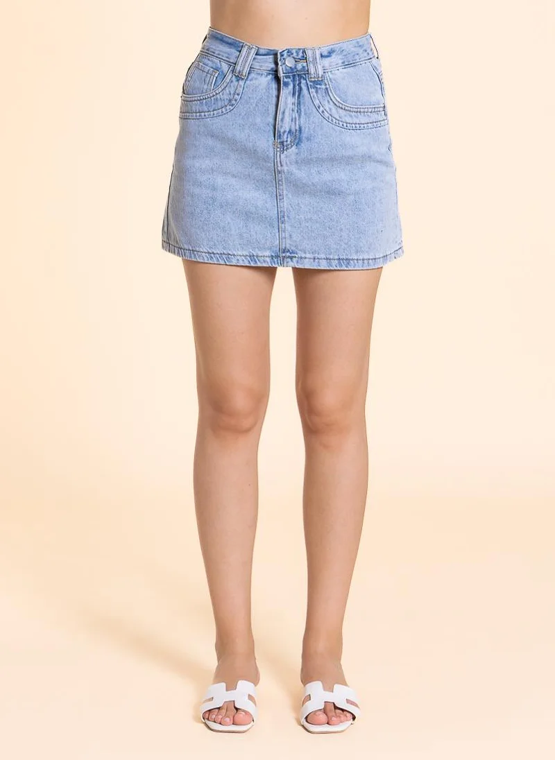 SHAPES DETIALED MINI DENIM SKIRT