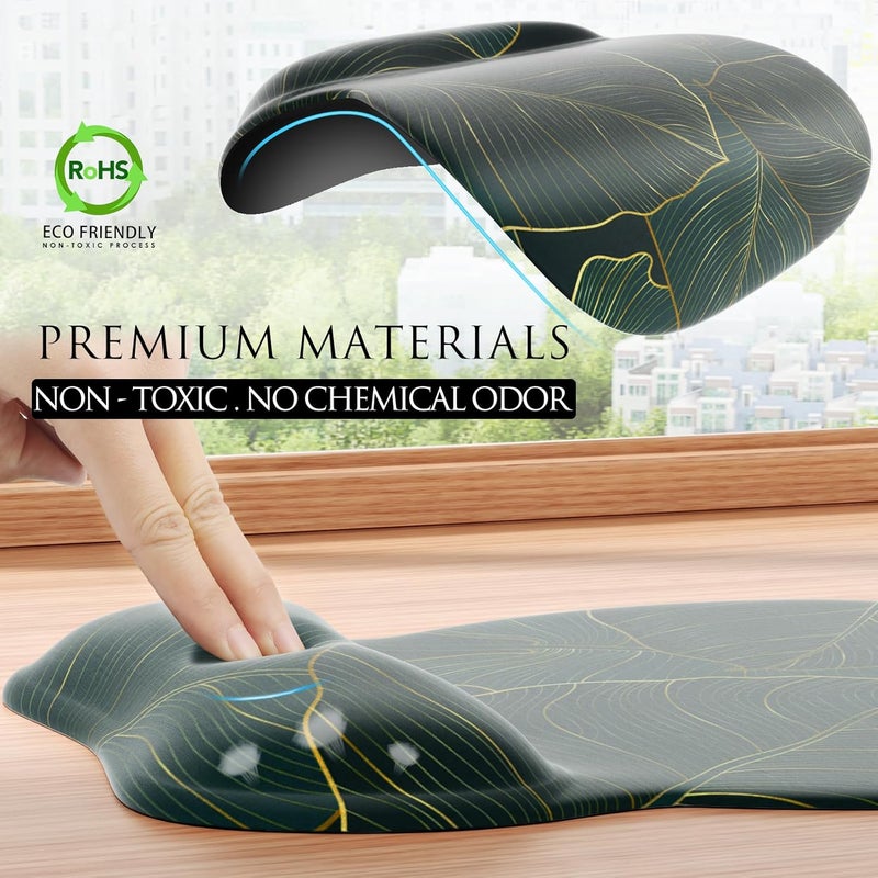 MROCO Ergonomic Mouse Pad with Gel Wrist Rest, 9.4 x 8.1 in, Green Leaves | Ergonomic Shape Design, Multiple Pattern Options, Gel Wrist Comfort, Smooth Lycra Surface, Non-Slip PU Base - Image 3