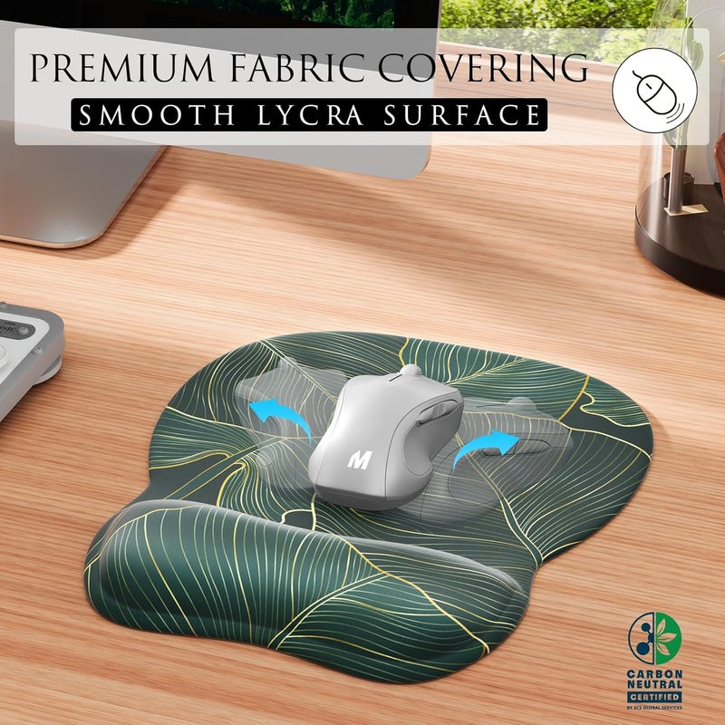 MROCO Ergonomic Mouse Pad with Gel Wrist Rest, 9.4 x 8.1 in, Green Leaves | Ergonomic Shape Design, Multiple Pattern Options, Gel Wrist Comfort, Smooth Lycra Surface, Non-Slip PU Base - Image 2