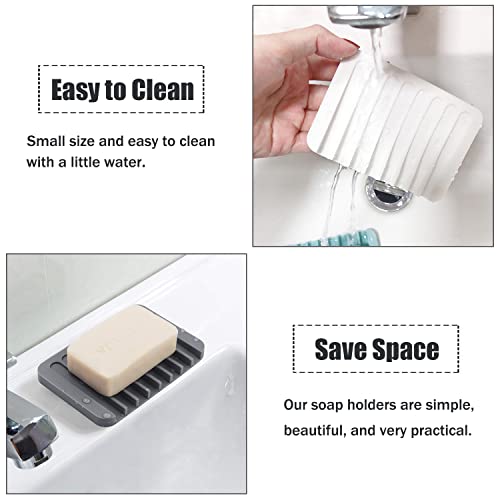 MODENGKONGJIAN Self Draining Soap Dishes, 3 Pcs Silicone Soap Saver, Waterfall Drainer Soap Holder for Bathroom, Extend Soap Life, Keep Soap Bars Dry Clean & Easy Cleaning (White, Gray, Teal) - Image 2