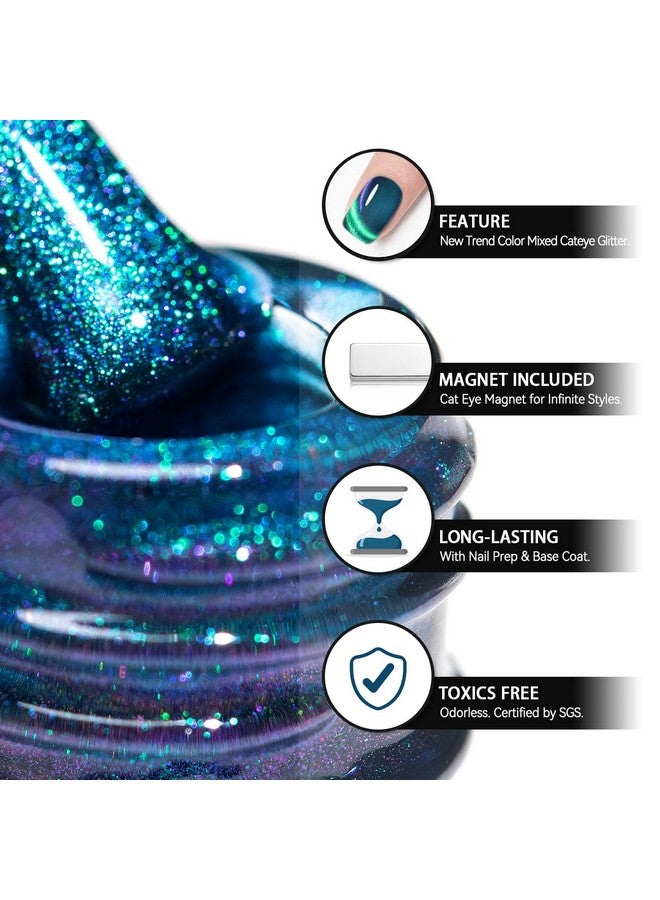 RARJSM Aurora Cat Eye Gel Nail Polish Blue Green Purple Multi Color Velvet Diamond Cateye Gel Polish With Magnet Stick Reflective Shimmer Uv Led Curing Requires Soak Off For Home Salon Manicure 15Ml - Image 4