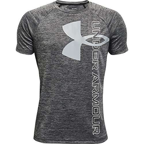 Under Armour boys Tech Split Logo Hybrid Short-Sleeve T-Shirt , Black (001)/White , Youth Large - Image 1