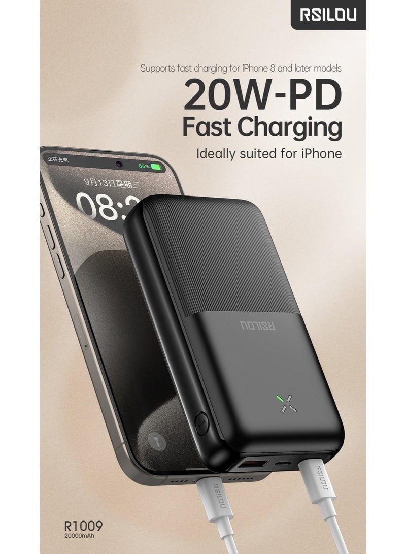 RSILOU - R1009 20000mAh Dual-Port Power Bank | 22.5W Fast Charging | Type-C Input | Intelligent Protection | Airline-Friendly Design - Image 4