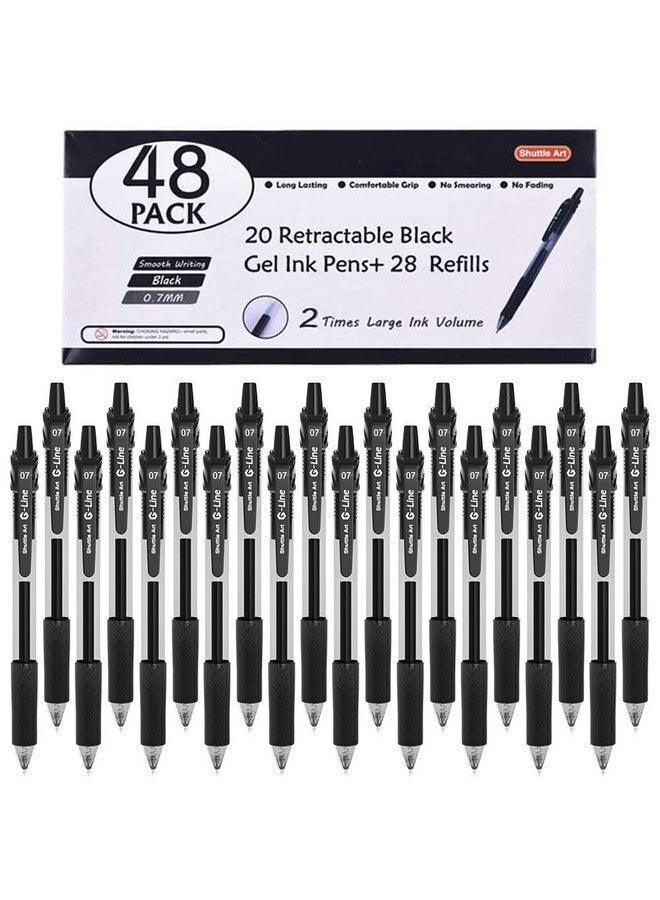 شاتل أرت أقلام جل سوداء، عبوة من 48 قلمًا (20 قلمًا مع 28 عبوة إعادة تعبئة) أقلام حبر جل قابلة للسحب متوسطة الرأس ذات حبر دوار للكتابة بسلاسة مع قبضة مريحة للمكتب والمدرسة والعمل المنزلي - Image 1
