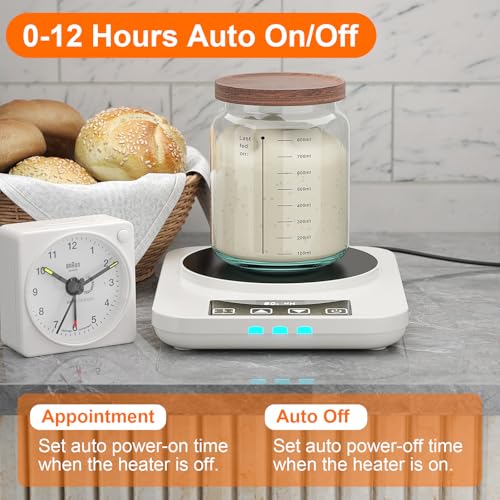 MENGBEI Electric Sourdough Starter Warmer, Upgrade Warming Heating Pad Mat for Sour Dough Starter, Sourdough Heater Proofing Tool for Home Baking with Thermostat Control, Timing, Memory Function (White) - Image 5