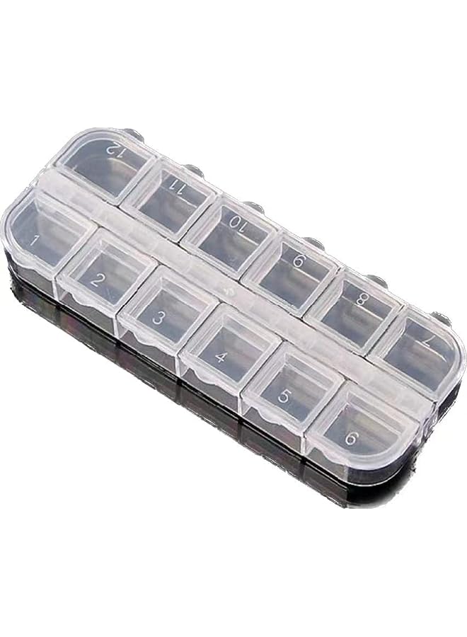 IAF Strip Organizer Clear Jewelry Box Bead Storage, Nail Art Tip Storage, Clear Plastic Grid Box for Fingernail Crystal, Jewelry, Nail Accessories12 Compartments Each - Image 1