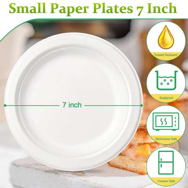 Greconv Small Compostable Plates - White 7"" Bulk 200 Pack Recycled Plates for Dessert & Cake - Image 2