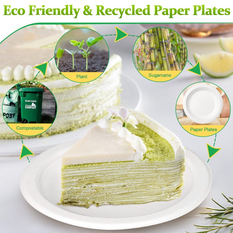 Greconv Small Compostable Plates - White 7"" Bulk 200 Pack Recycled Plates for Dessert & Cake - Image 4