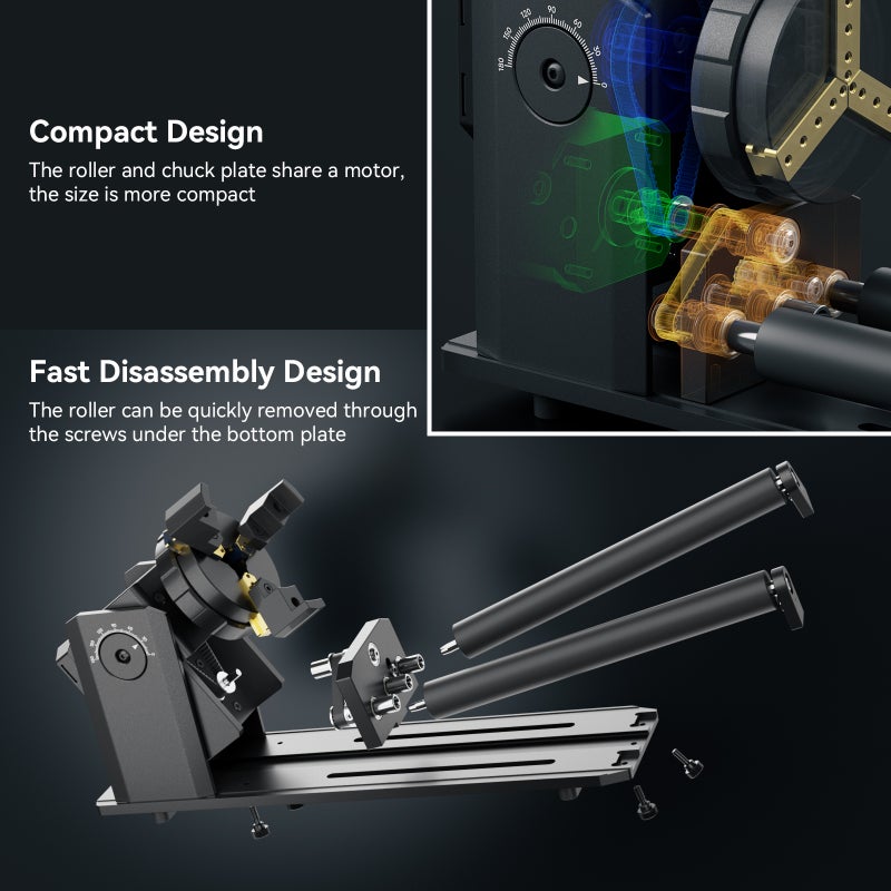 SCULPFUN Y-axis Rotary Roller: 180° Adjustable Angle 4-in-1 Metal Rotary Roller - Compact All-in-one Structure Rotary Roller for 3D Printer Accessories and Engraving Machines - Image 2