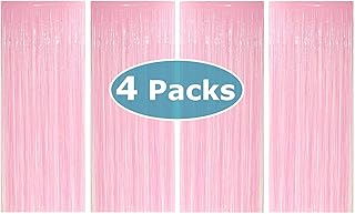 allgala Allgala 4PK 3.3 x 8.2 FT (1x2.5M) Metalic Tinsel Party Photo Backdrop Curtains Door Fringe DÃƒÂ©cor-Macaron Pink-BD52559  - Image 1
