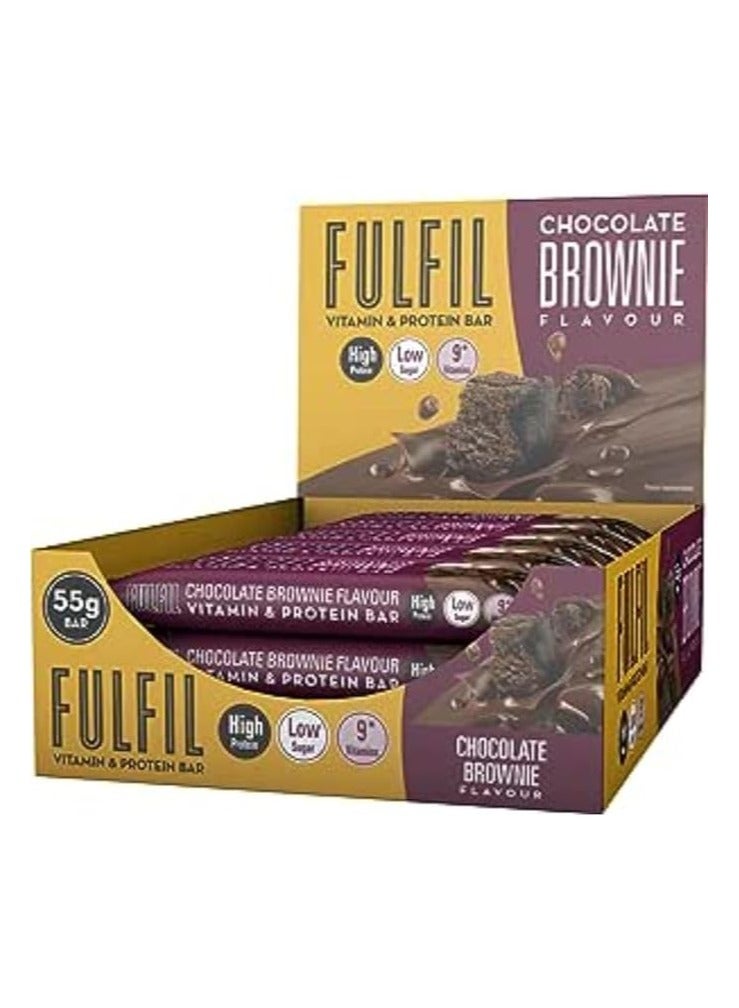 FULFIL لوح فيتامين وبروتين فولفيل (15 × 55 جرام) - نكهة براوني الشوكولاتة - 20 جرام عالي البروتين، 9 فيتامينات، سكر منخفض