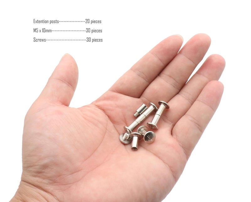 LBY 30 Sets M5 x 10mm Chicago Screws, Binding Screw Posts, Book Screws, Binding Barrels and Screws Assortment Kit, for Leather Saddles Purses Belt Repair, with Extention Posts (20pcs), Nickel-Plated - Image 3