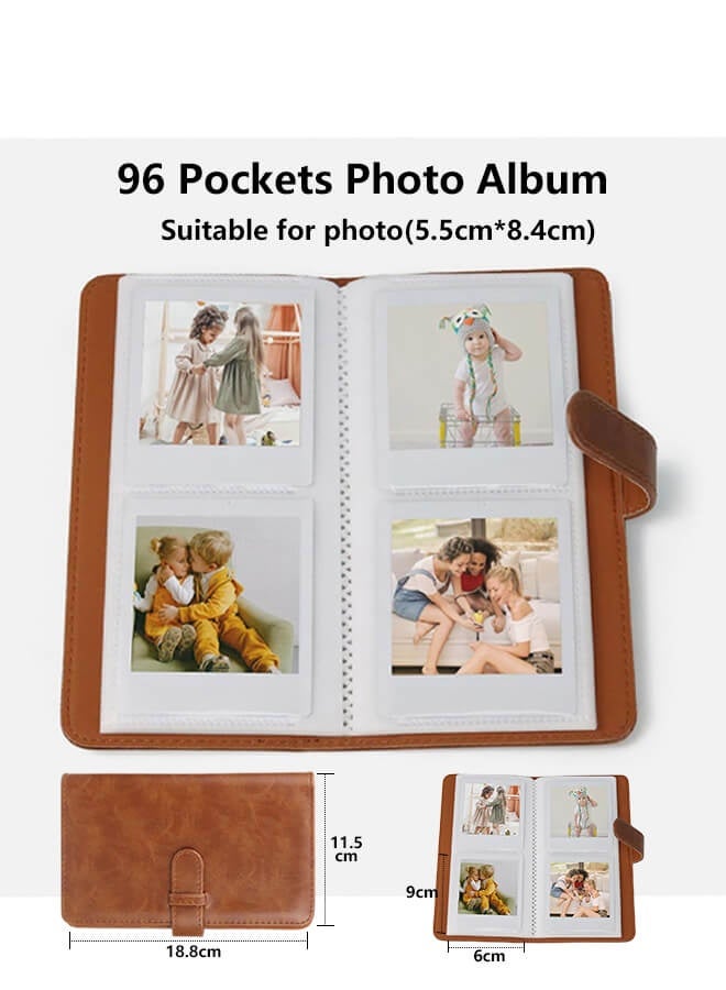 Brown PU Leather Case with Shoulder Strap for Instax Mini EVO Camera - 96 Pocket Photo Album Included - Image 3