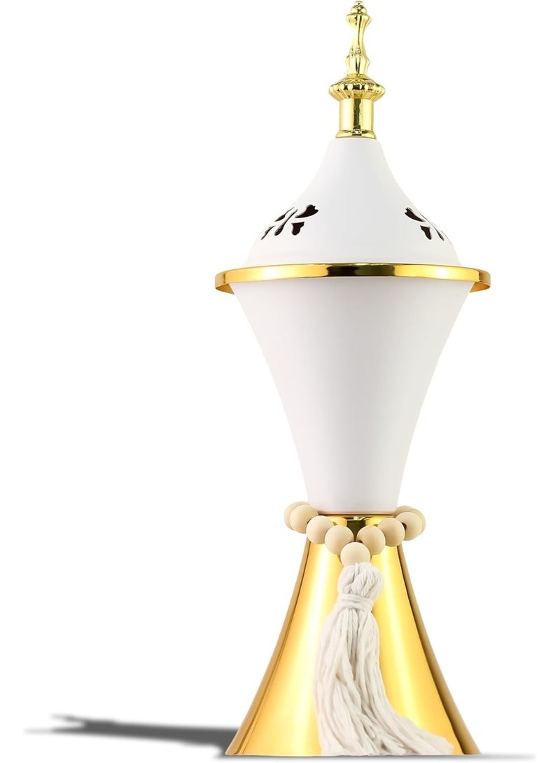 Charcoal Incense Burner, Bakhoor Burner, Oud Frankincense Incense Burner, Vintage Arabic Burner, Suitable For Arabian Oud, Yoga, Spa and Aromatherapy, Office & Home Decor White & Gold, (Style 58)