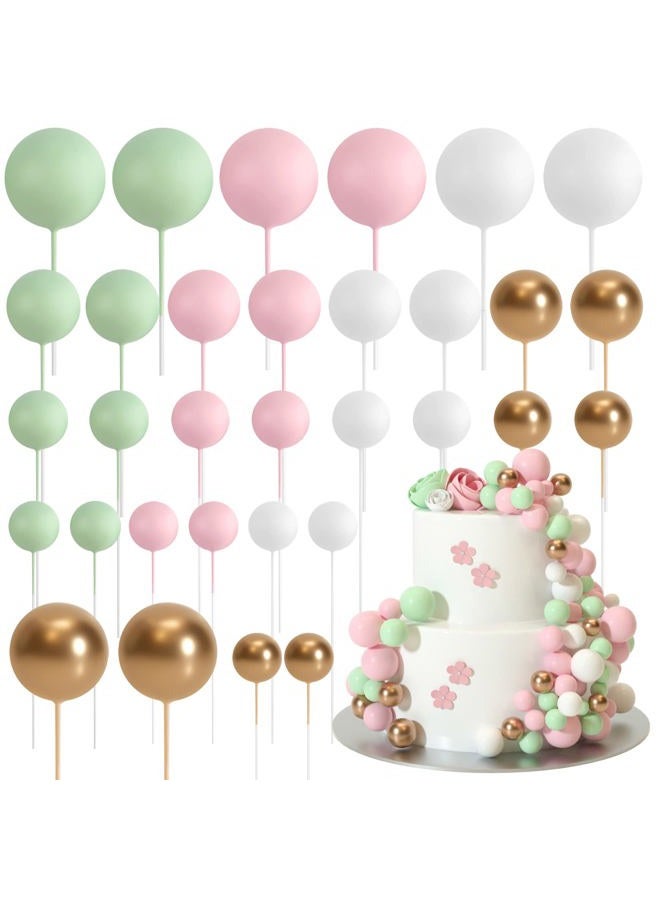 ASTARON Ball Cake Topper, 32 Pcs Foam & Wire Decorations, Mini Balloons Cake Topper Sticks, 4 Colors & Sizes for Wedding Party Birthday Cake Decorating - Image 1