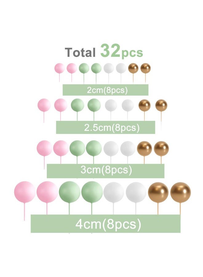 ASTARON Ball Cake Topper, 32 Pcs Foam & Wire Decorations, Mini Balloons Cake Topper Sticks, 4 Colors & Sizes for Wedding Party Birthday Cake Decorating - Image 2