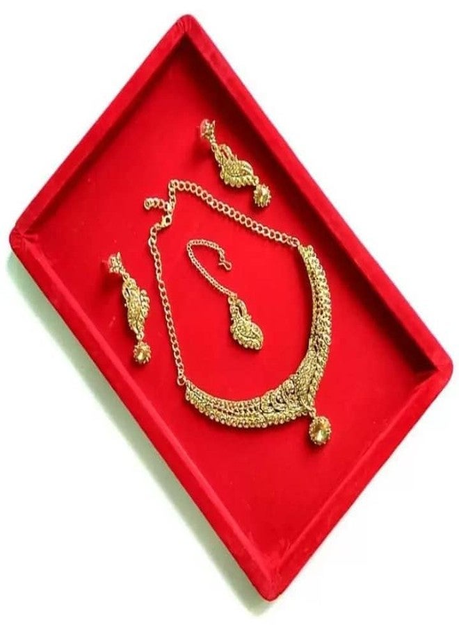 SENTONI Velvet Jewellery Display & Beading Tray | 12 x 9 Inch | Multipurpose Organizer Tray for Jewellery, Beads, Rings, Earrings & Showcase (Set of 1) (Red) - Image 5