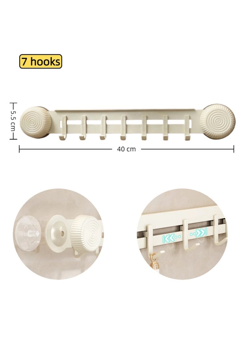 No Drill Suction Cup Sliding 7 Hooks Hook Rail, Space Aluminum Gun Grey Wall Mounted Towel Bar, Multifunctional Storage Organizer for Bathroom, Kitchen, Bedroom - Image 1