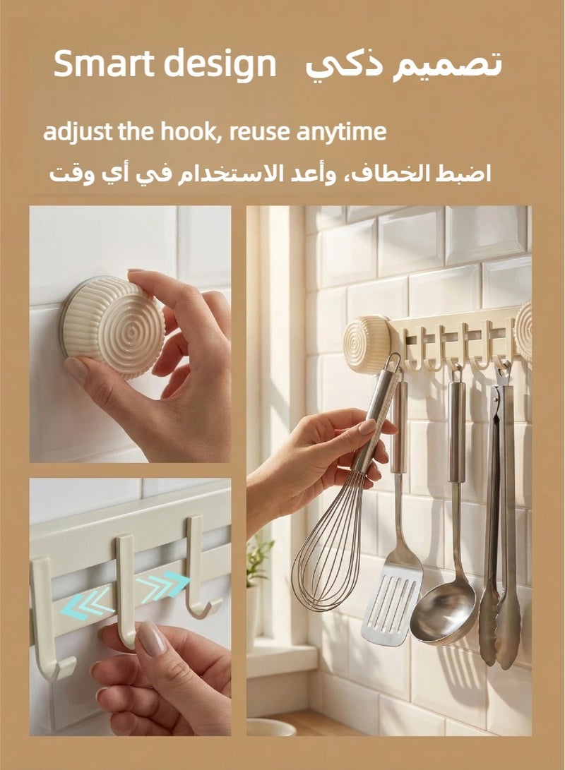 No Drill Suction Cup Sliding 7 Hooks Hook Rail, Space Aluminum Gun Grey Wall Mounted Towel Bar, Multifunctional Storage Organizer for Bathroom, Kitchen, Bedroom - Image 2