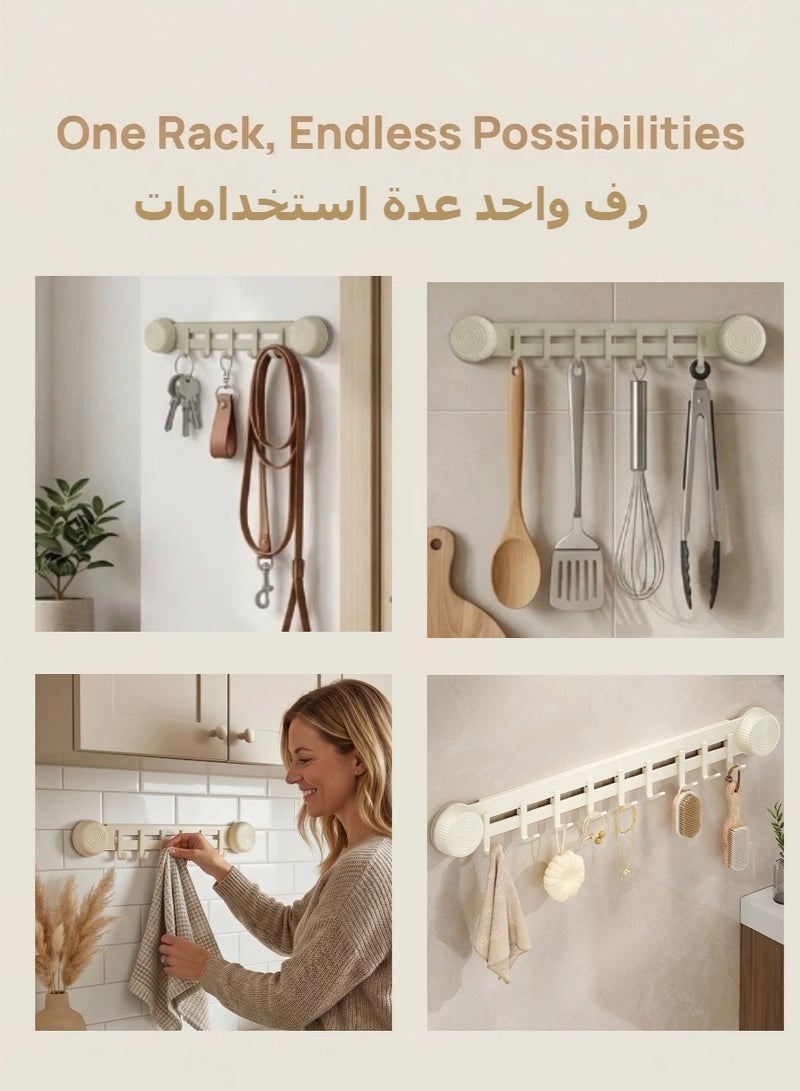 No Drill Suction Cup Sliding 7 Hooks Hook Rail, Space Aluminum Gun Grey Wall Mounted Towel Bar, Multifunctional Storage Organizer for Bathroom, Kitchen, Bedroom - Image 5