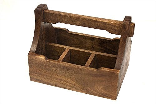 Mountain Woods Mountain Woods Brown 4 Compartment Mango Wood Condiment Caddy  Tabletop Cutlery and Napkin Holder  9125 x 3 x 3125 