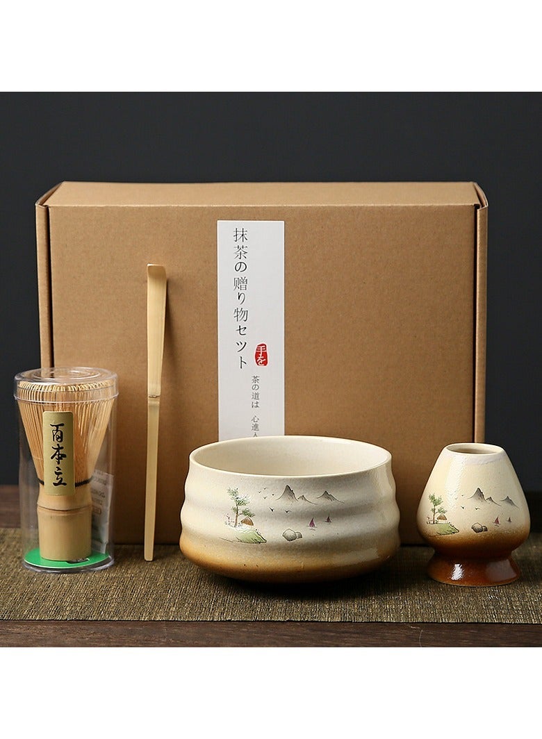 Matcha Tea Set,4-Piece Green Whisk Set , Japanese Set, Include Bowl, Bamboo Whisk, Scoop, Holder, Making Kit - Image 1