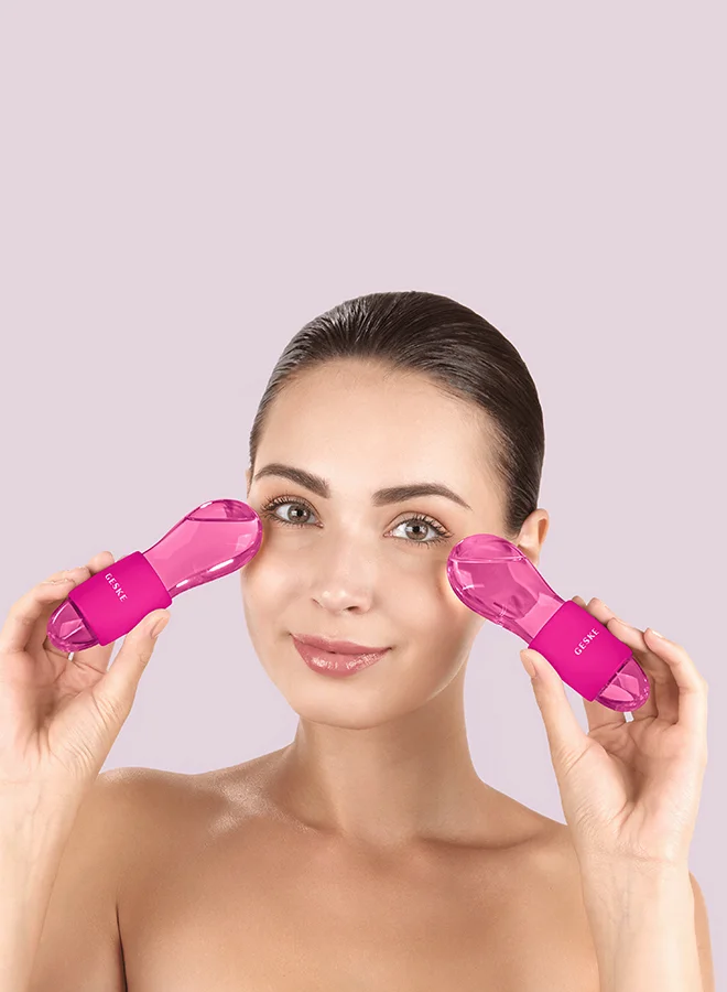 GESKE GESKE Cool & Warm Duo Eye Massager | 7-in-1 Ice Globes for Face and Eyes | Tighten Skin, Reduce Puffiness, Anti-aging, Enhance Circulation & Complexion | Borosilicate Glass with Silicon Grip- Magenta