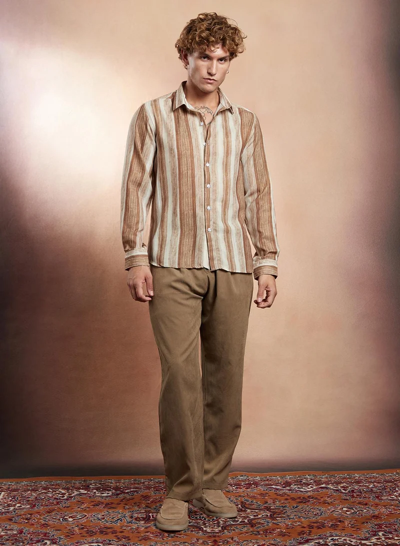 CAHOOT  Men's Ash Brown Striped-Strokes Shirt for Men | Best Price UAE