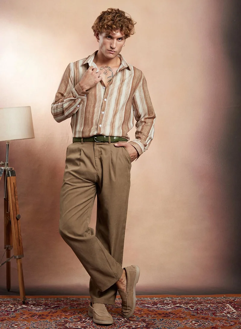 CAHOOT  Men's Ash Brown Striped-Strokes Shirt for Men | Best Price UAE