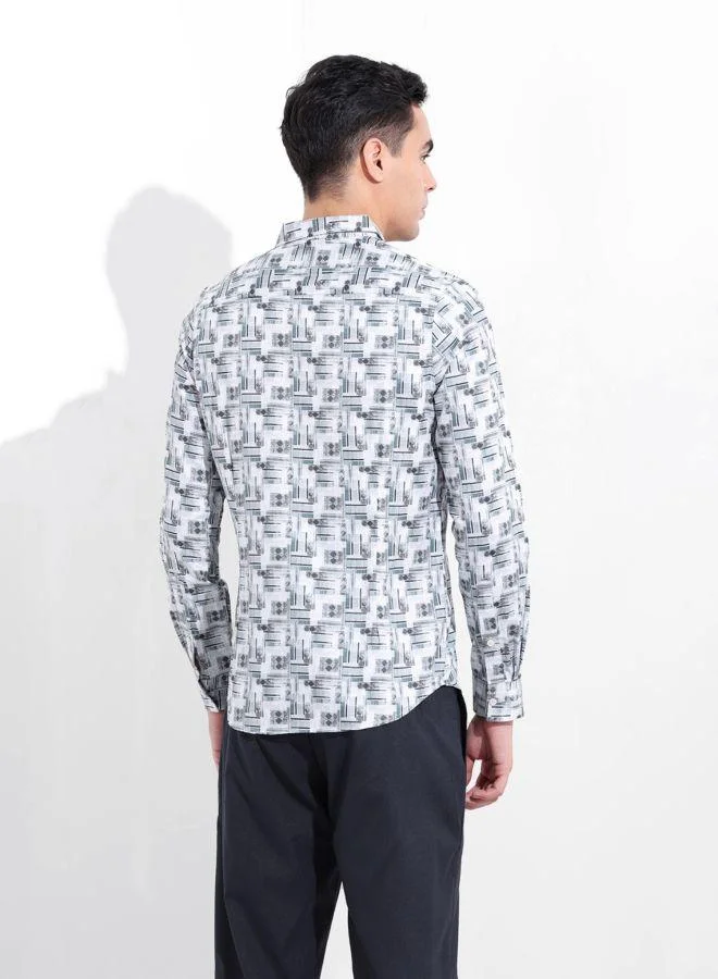 The Indian Garage Co Men Slim Fit Printed Cutaway Collar Full Sleeves Shirt