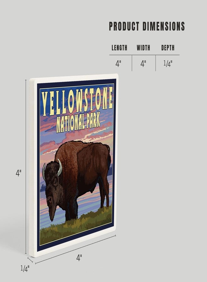 Lantern Press Yellowstone National Park, Wyoming, Bison and Sunset (Absorbent Ceramic Coaster, Single, Cork Back, Kitchen Table Decor) - Image 5