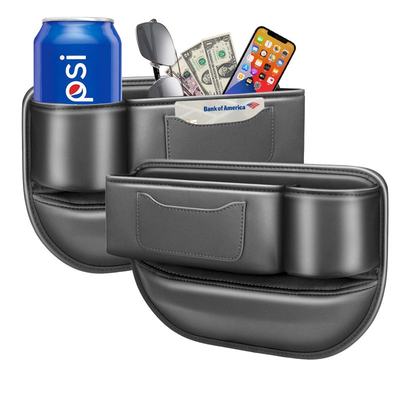 DOBOLAN Car Seat Gap Filler & Organizerï¼Œ2 Pack Black Car Leather Cup Holder Gap Bag,Men Car Interior Accessoriesï¼ŒSeat Gap Storage Box for Storage Sunglassesã€Phoneã€Key - Image 1