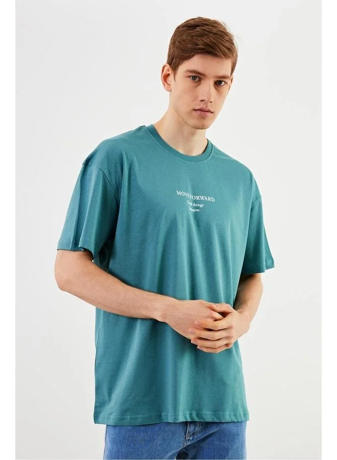 Mmetalic  Leo Men's Oversized 100% Cotton Basic Mint T-Shirt with Crew Neck and Print Detail. for Men | Best Price UAE