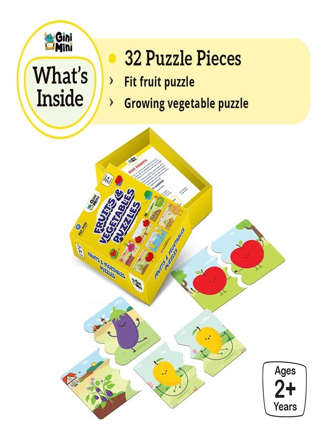 GiniMini Fruits & Vegetables + Animals & Their Babies 2-Piece Self-Correcting Jigsaw Puzzle for Kids - 2 Set of 16 | Educational Toy for Fine-Motor Skills | Age 1, 2 & 3 - Image 2