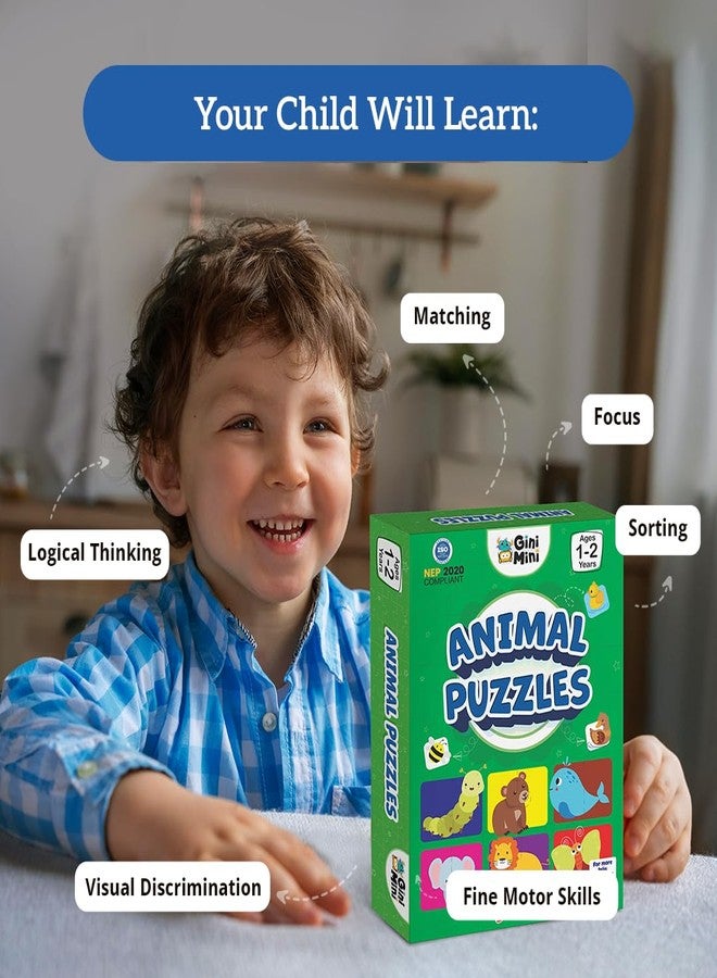 GiniMini Fruits & Vegetables + Animals & Their Babies 2-Piece Self-Correcting Jigsaw Puzzle for Kids - 2 Set of 16 | Educational Toy for Fine-Motor Skills | Age 1, 2 & 3 - Image 5