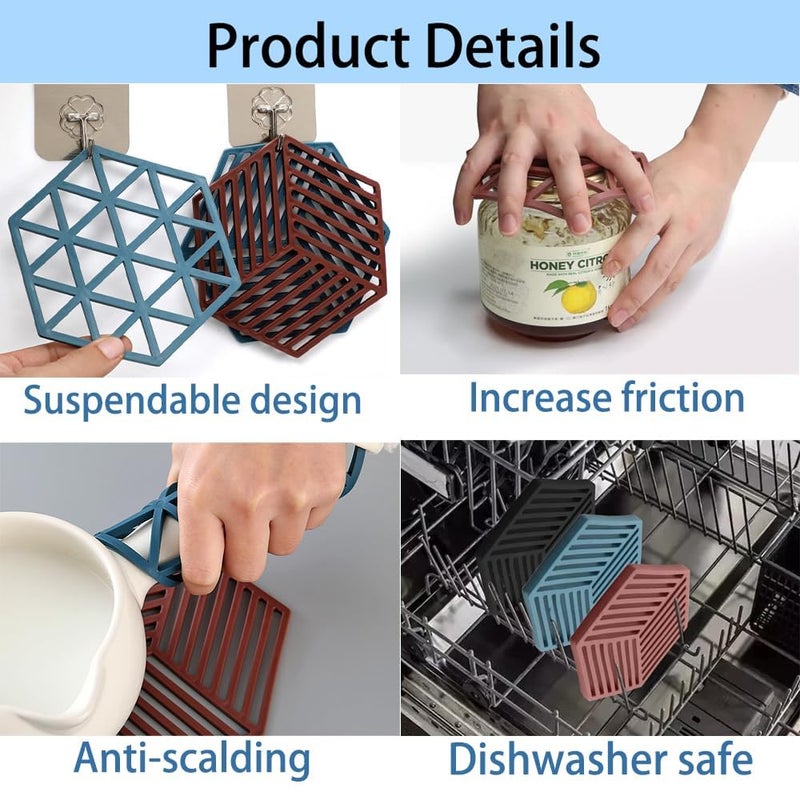 Honbuty Silicone Table Mat, 3pcs Heat Resistant Mats for Dining Table, Trivet Mats, Table Coasters, Non-Slip Heat Resistant Pot Holders, Multifunctional Kitchen Tool for Bowl Mats, Dish Mats - Image 3