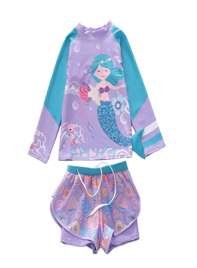 Loquat Girls' Split Body Long Sleeved Swimsuit Multicolour B  - Image 1