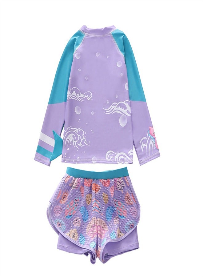 Loquat Girls' Split Body Long Sleeved Swimsuit Multicolour B  - Image 2