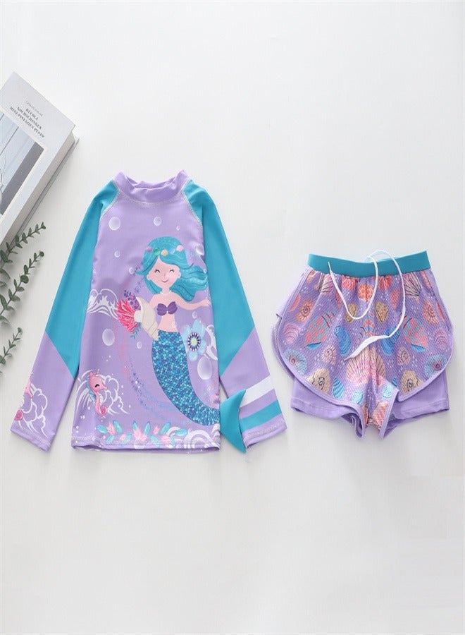 Loquat Girls' Split Body Long Sleeved Swimsuit Multicolour B  - Image 3