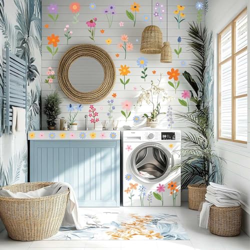 CharmFlo Wild Flower Wall Decals - Peel and Stick Removable Floral Wall Stickers for Nursery, Bedroom, Living Room Decor (8 Sheets 102 Pcs Wildflower Mural Art, Garden Theme) - Image 3