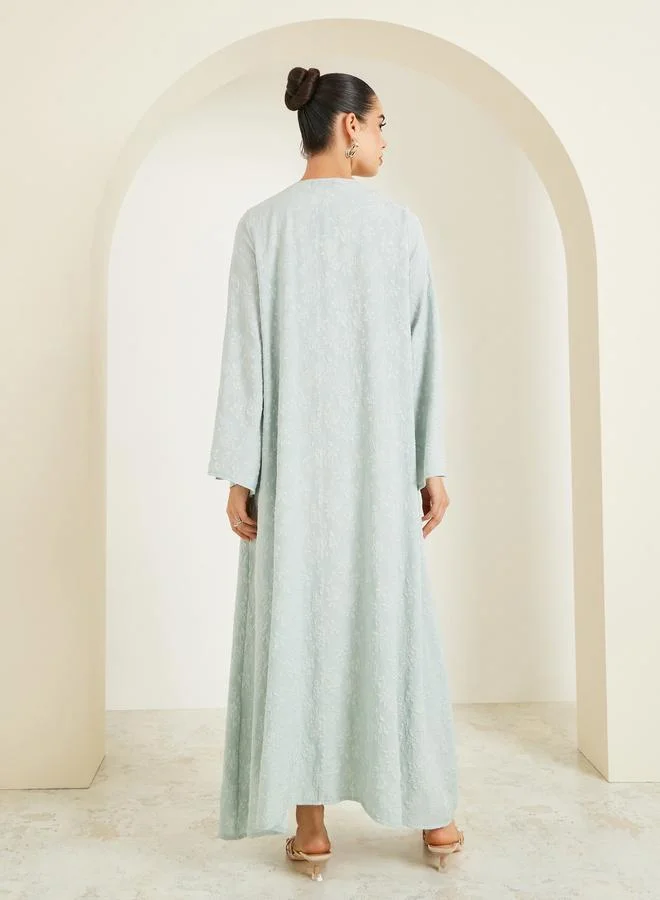 Amirah  Women Green Jacquard Open Front Abaya for Women | Best Price UAE