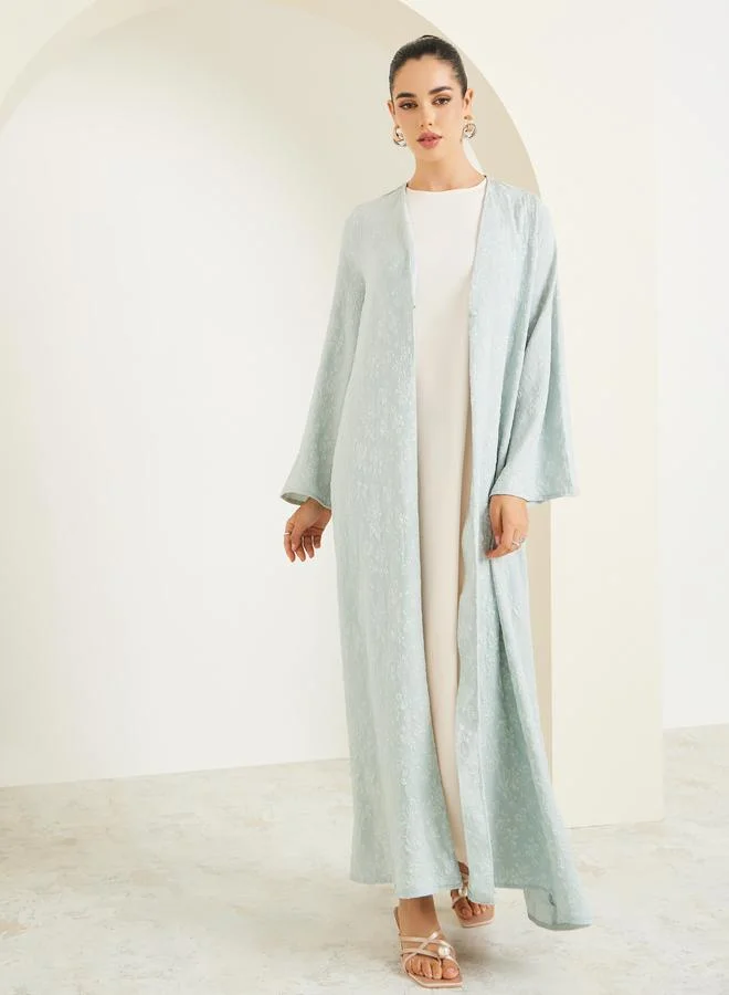 Amirah  Women Green Jacquard Open Front Abaya for Women | Best Price UAE