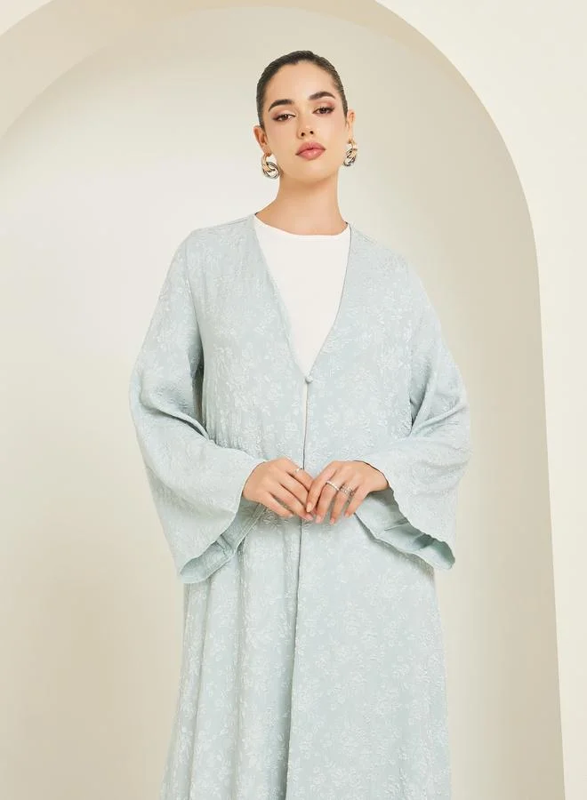 Amirah Women Green Jacquard Open Front Abaya