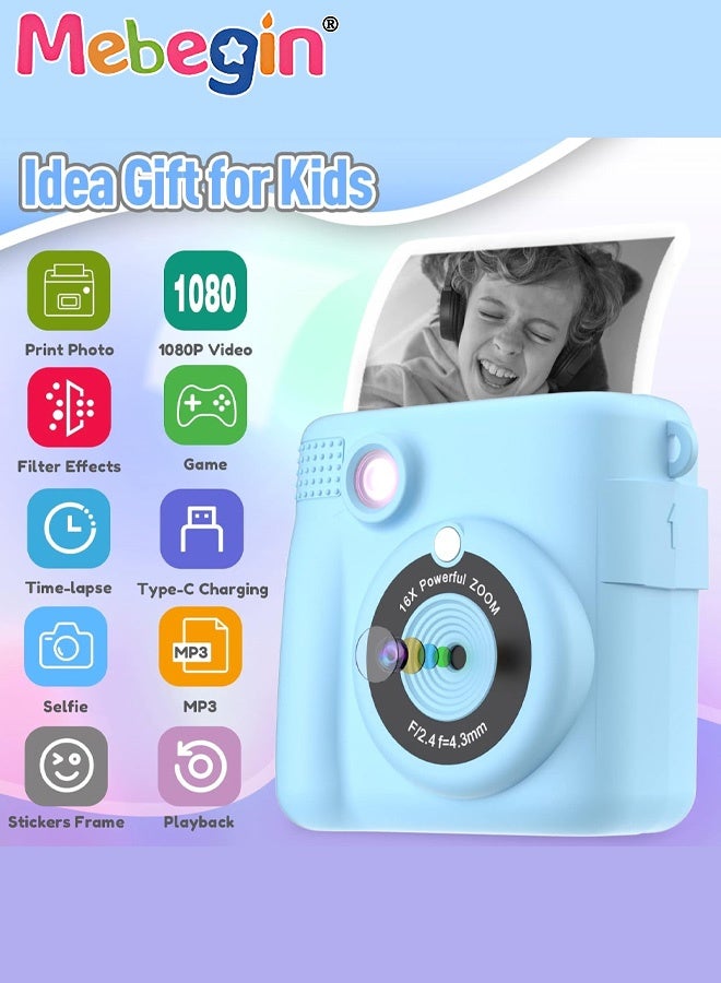 MEBEGIN Kids Toy Camera, 1080P HD Instant Camera with 32G SD Card, 3 Volumes of Printing Paper, 5 Coloured Pens and Lanyard, Portable Selfie Camera with Video Recording Function and Flash, Ideal Gift for Kids - Image 2