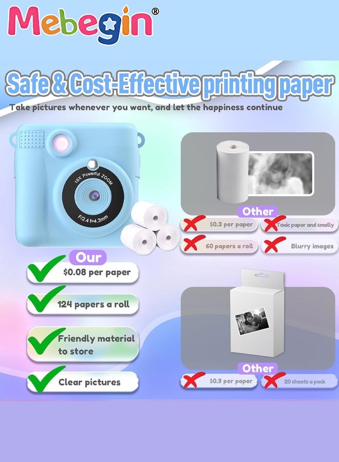 MEBEGIN Kids Toy Camera, 1080P HD Instant Camera with 32G SD Card, 3 Volumes of Printing Paper, 5 Coloured Pens and Lanyard, Portable Selfie Camera with Video Recording Function and Flash, Ideal Gift for Kids - Image 5