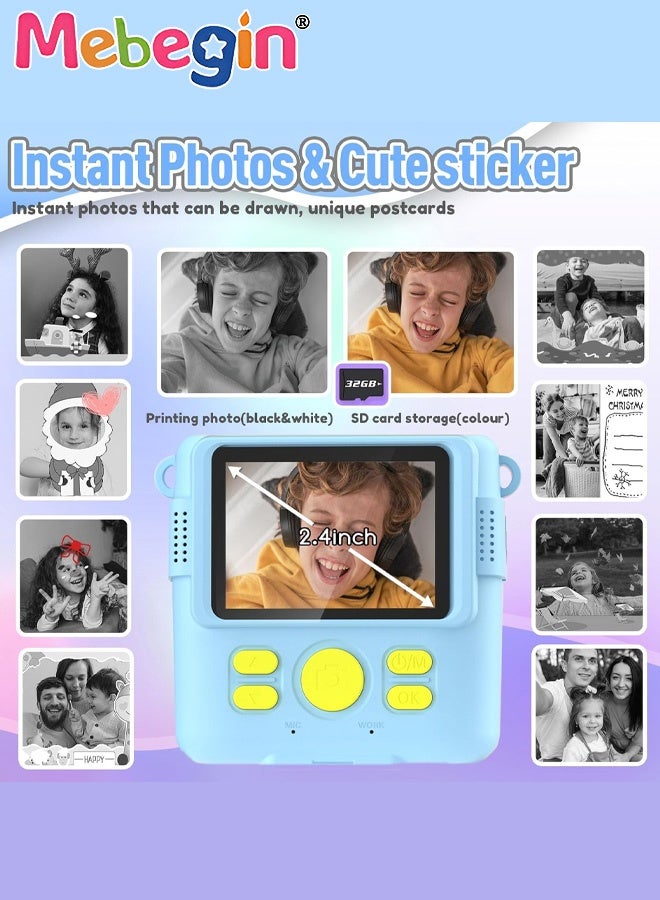 MEBEGIN Kids Toy Camera, 1080P HD Instant Camera with 32G SD Card, 3 Volumes of Printing Paper, 5 Coloured Pens and Lanyard, Portable Selfie Camera with Video Recording Function and Flash, Ideal Gift for Kids - Image 3