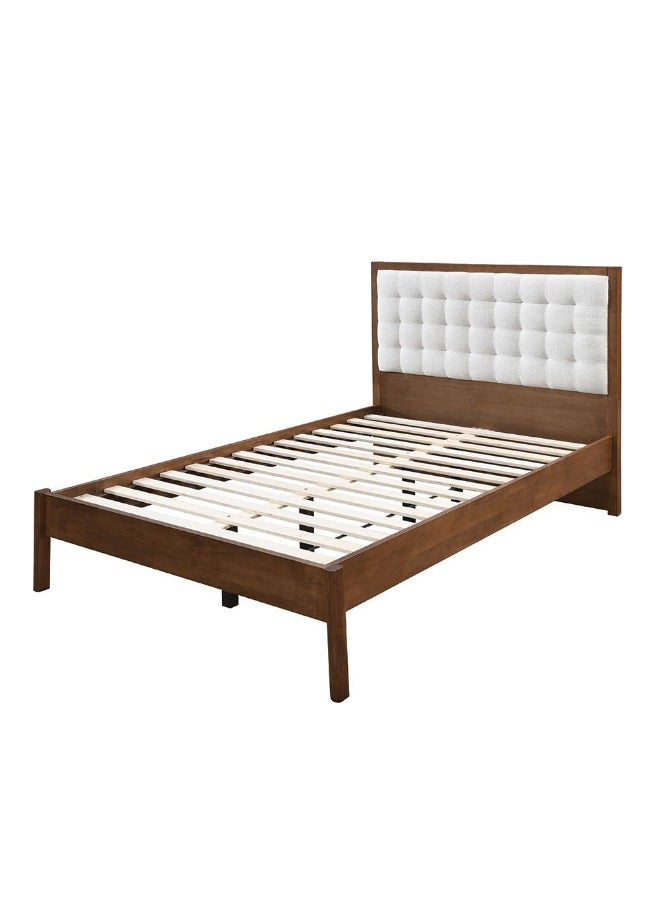 DANUBE HOME Derby Daisy 120X200 Solid Wood Single Bed With Upholstered Headboard Modern Design Wooden Single Bed Frame Furniture| Comfortable Bed (Mattress Not Included) L209Xw143Xh120Cm-Brown+Beige  - Image 1