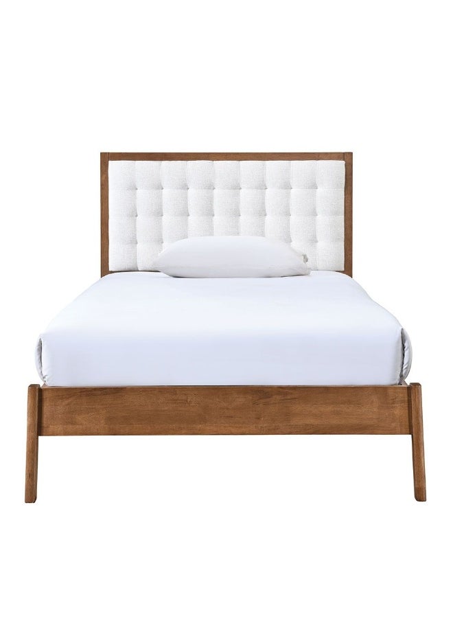 DANUBE HOME Derby Daisy 120X200 Solid Wood Single Bed With Upholstered Headboard Modern Design Wooden Single Bed Frame Furniture| Comfortable Bed (Mattress Not Included) L209Xw143Xh120Cm-Brown+Beige  - Image 2
