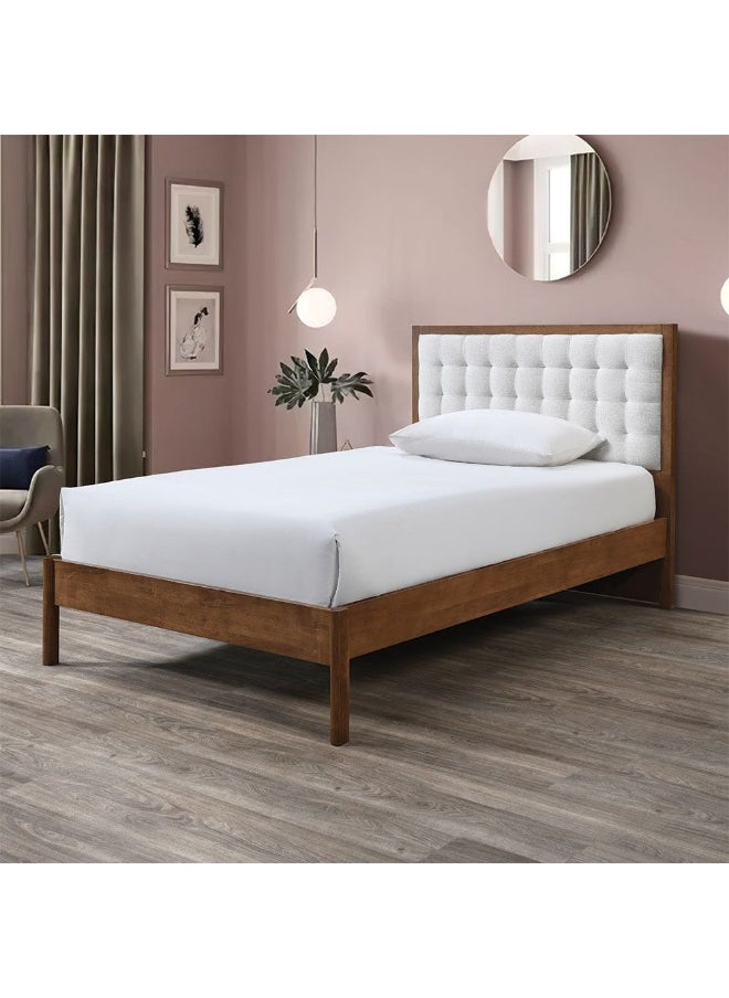 DANUBE HOME Derby Daisy 120X200 Solid Wood Single Bed With Upholstered Headboard Modern Design Wooden Single Bed Frame Furniture| Comfortable Bed (Mattress Not Included) L209Xw143Xh120Cm-Brown+Beige  - Image 5
